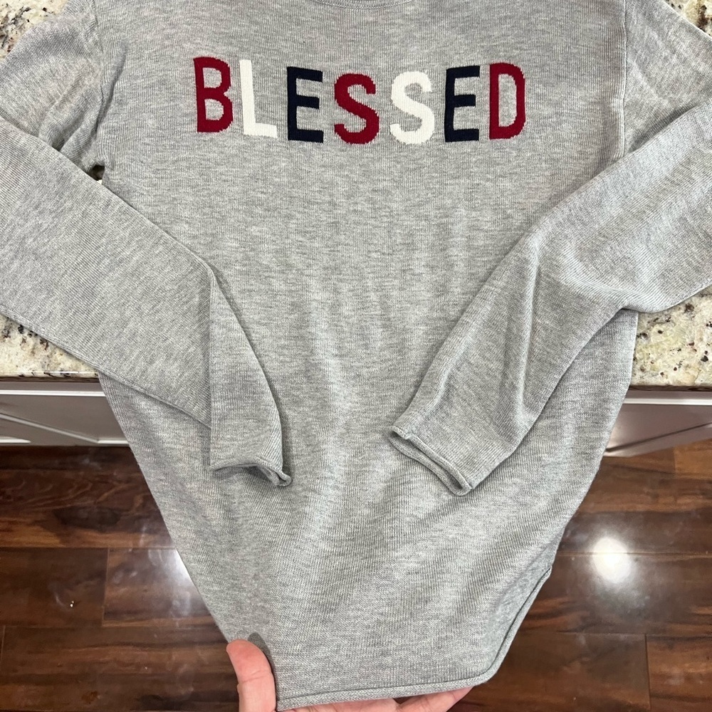 Rachel Zoe Gray 'Blessed' Long Sleeve Sweater forth of July vibes